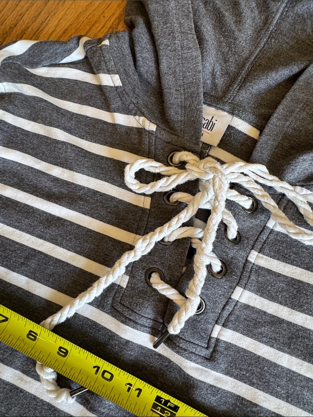 CAbi Charcoal Gray & White Striped Lace-Up Hoodie Medium - Picture 9 of 14